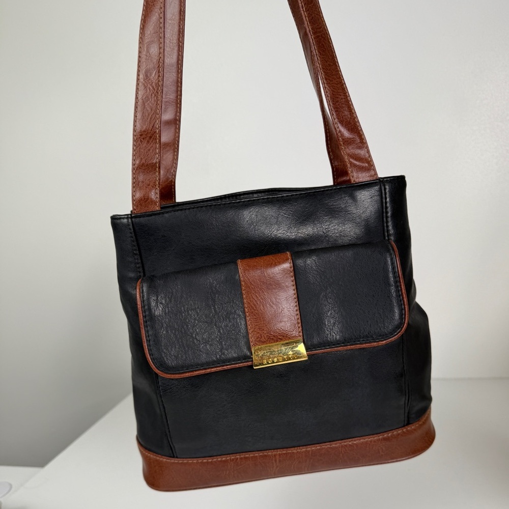 Rosetti Black & Brown Faux Leather Tote Bag | Vintage Style Shoulder Bag